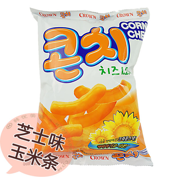 韩国进口膨化零食品 crown可瑞安可拉奥芝士味玉米脆条脆片条83g