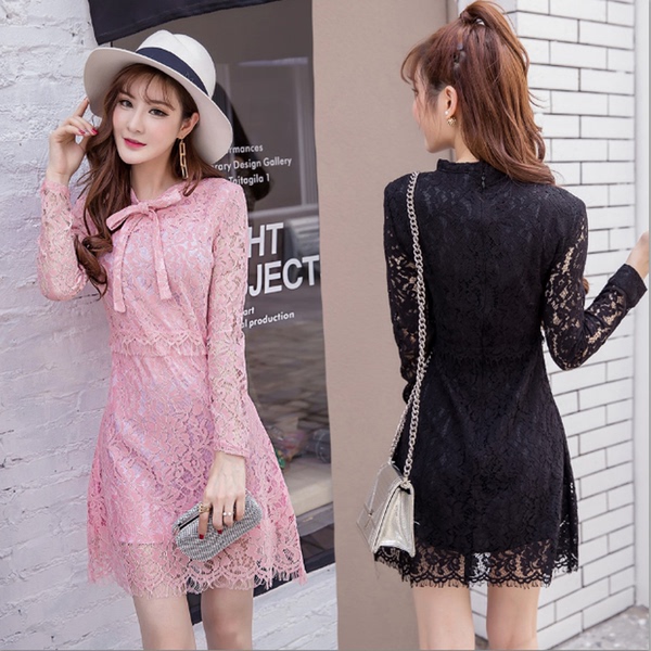 夜场女装气质性感蕾丝连衣裙冬潮2016秋装新款镂空修身长袖短裙子