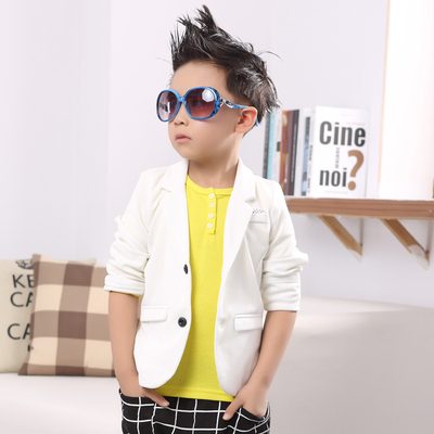 韩国童装帅气时髦男童大童春装小西装 休闲白色双扣儿童男童外套