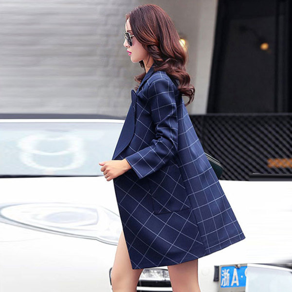 2016秋冬装新款韩版大码女装冬季中长款格子显瘦风衣外套女 8526