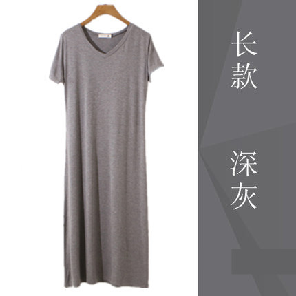 2017夏莫代尔连衣裙大码薄A长裙短袖V领黑色背心裙修身春秋打底裙