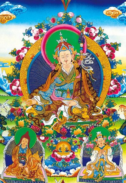 2m/清御用锦缎莲师画像/莲花生大士b款莲师三尊唐卡