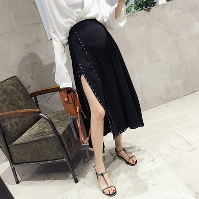 特价处理 不退不换 三片式侧边高开叉金属圆孔半身裙