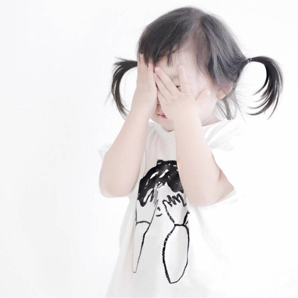 ins爆款春夏新款 男女童宝宝可爱遮脸羞羞脸儿童捂脸纯棉短袖t恤