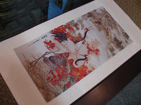 真絲織錦畫鳴鶴圖 真絲絲綢畫掛畫 客廳裝飾畫 杭州特產絲綢禮品