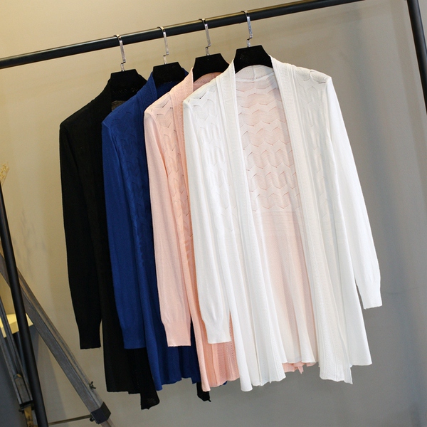 中长款镂空针织衫女开衫2016年秋装新款韩版修身长袖毛衣外套外搭