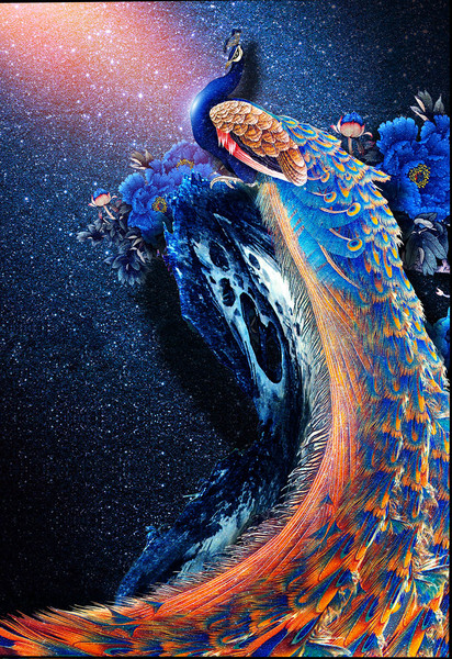 苏绣diy套件初学 奢华星空孔雀王 牡丹50*73 高档手工刺绣装饰画