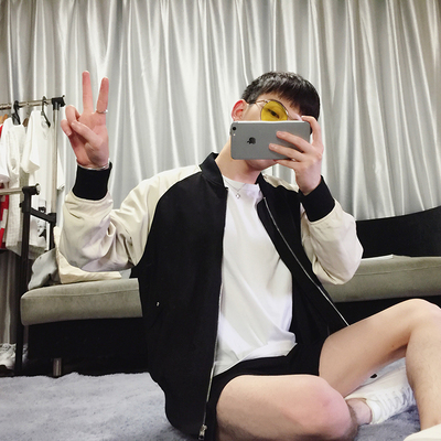 秋季男装欧美街头拼色棒球领夹克付潮男开衫男士薄外套林弯弯les