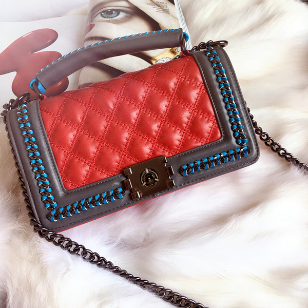 真皮女包2017新款手提包百搭羊皮小香风包包菱格链条包单肩斜挎包