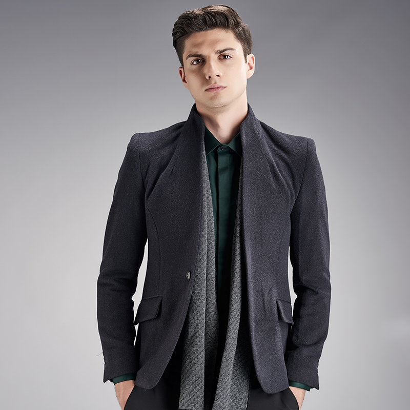 男装 秋季西服 青年欧美羊毛呢便西薄款商务休闲青年小西装男外套