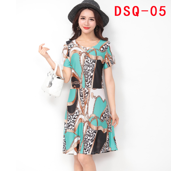 阿里巴巴批发网女装夏季大码冰丝中长款碎花裙A字裙炫民风连衣裙