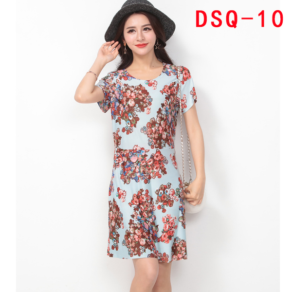 阿里巴巴批发网女装夏季大码冰丝中长款碎花裙A字裙炫民风连衣裙