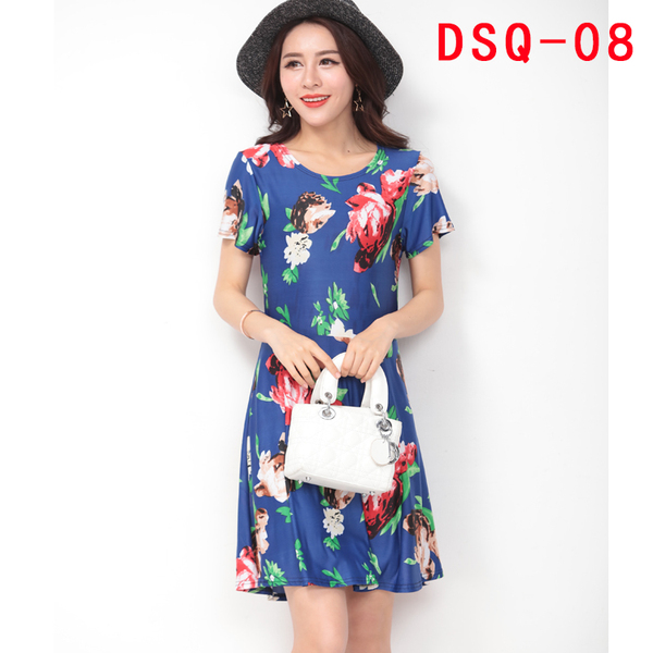 阿里巴巴批发网女装夏季大码冰丝中长款碎花裙A字裙炫民风连衣裙