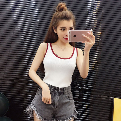 韩版学生运动背心女跑步健身针织衫女套头上衣工字吊带t恤衫体恤