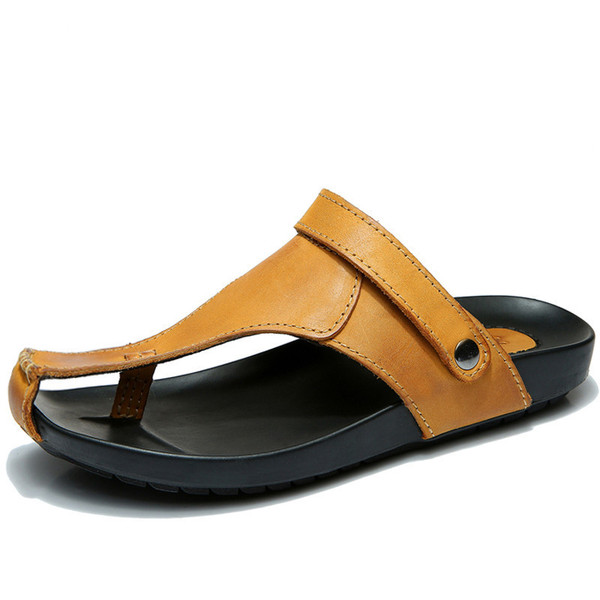 2017夏季新款男士夹脚皮凉鞋男真皮包头时尚牛皮人字拖夹趾凉拖鞋