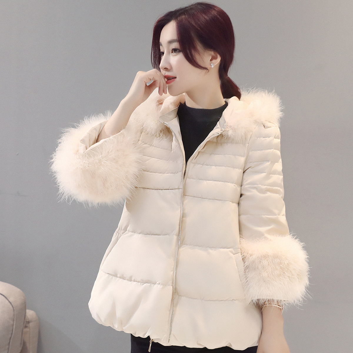 2016冬季新款韩版棉衣女短款修身加厚小棉袄大毛领时尚学生外套潮