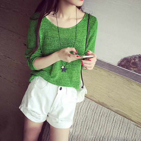 女针织衫 短秋款秋季新款韩版百搭后背镂空薄款毛衣修身纯色上衣