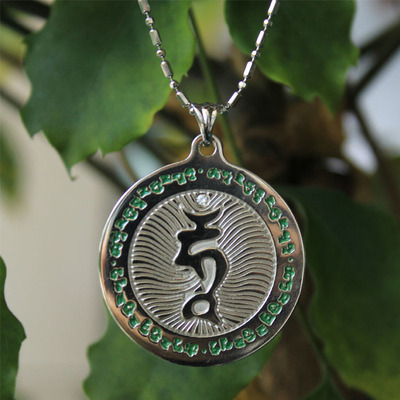 s925银 绿度母心咒佛牌 护身符吊坠(赠银链)