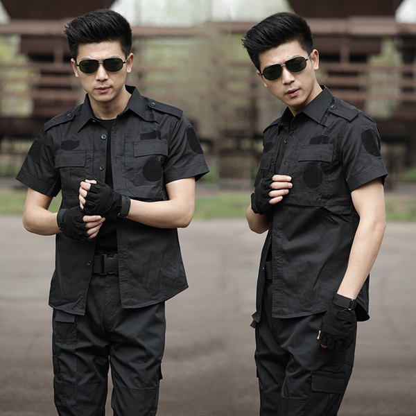 军迷短袖黑色保安作训服套装 男士夏军装特种兵户外战术服工装服