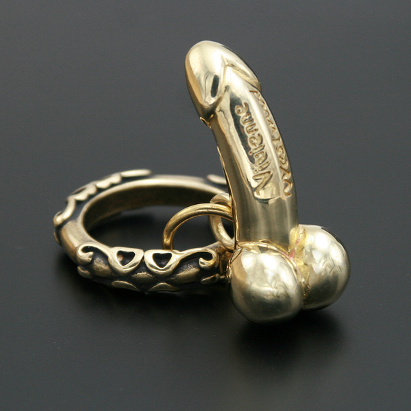 黄铜小鸡鸡jj丁丁钥匙扣牛皮绳挂件纯铜吊坠马蹄扣腰挂汽车牌创意