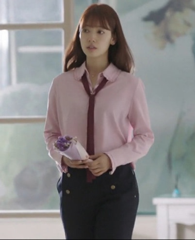 2016韩剧Doctor朴信惠明星同款蝴蝶结系带粉色衬衫雪纺衫秋冬款