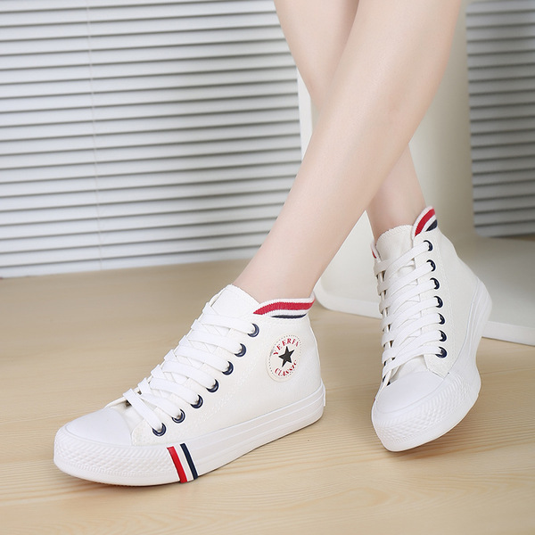 2016夏季高帮帆布鞋女学生平底鞋韩版女休闲鞋学院风白色百搭女鞋