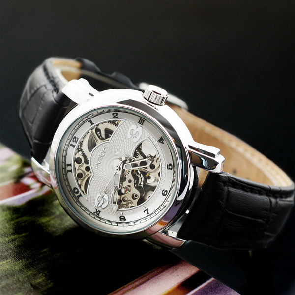 正品威龙手表男机械表全自动男表精钢镂空皮带防水男士手表