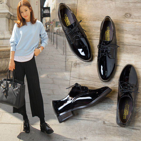 春夏季百搭英伦风女鞋布洛克平底复古学院小皮鞋尖头牛津单鞋女潮