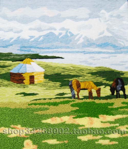 新疆风景手工艺术挂毯 草原蒙古包 客厅壁毯壁挂壁画山水装饰挂画
