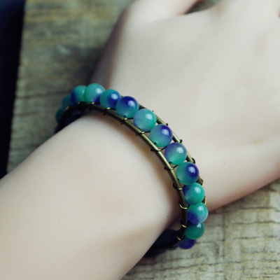 手镯饰品手工绕铜丝串珠玉石c形开口民族复古文艺森系配饰手链女