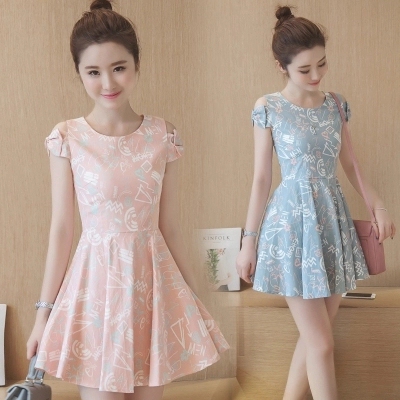 女装夏装2016新款潮夏天韩国小香风修身显瘦短袖露肩连衣裙公主裙
