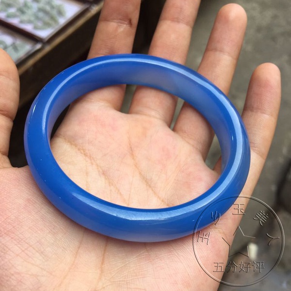 天然玉髓深邃蓝手镯 玛瑙手镯正品 蓝玉髓透手镯女款手饰