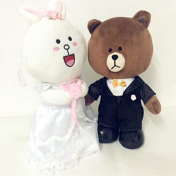 包邮布朗熊可妮兔婚纱结婚公仔 婚车车头 压床娃娃 情侣新婚礼物