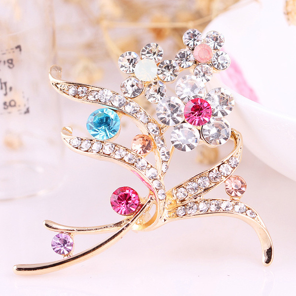 买二送一韩版时尚高档手工水晶彩钻动物花草合金胸针女别针正品