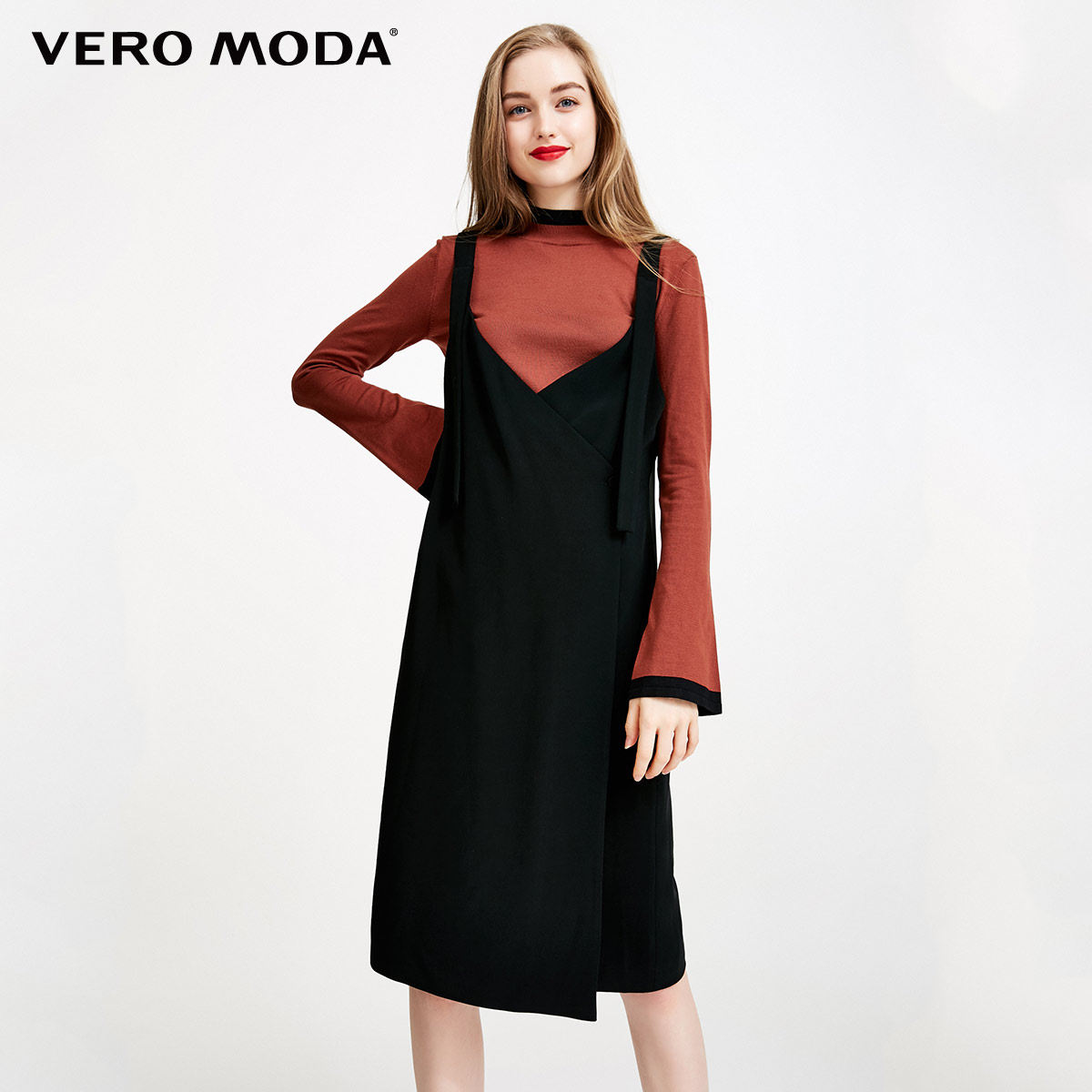 vero moda 2017秋季新款半高领中长款针织两件套连衣裙|31737d501