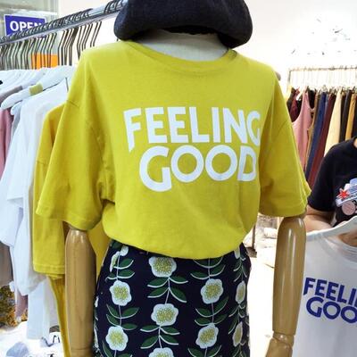 韩国the chocoholic英文字母休闲百搭时尚宽松圆领短袖