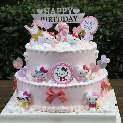 北京市 卡通个性创意 生日蛋糕儿童双层加厚 聚会派对hello kitty