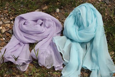 现货*2色顺纡真丝围巾淡紫淡蓝*灵原创制作*201604015