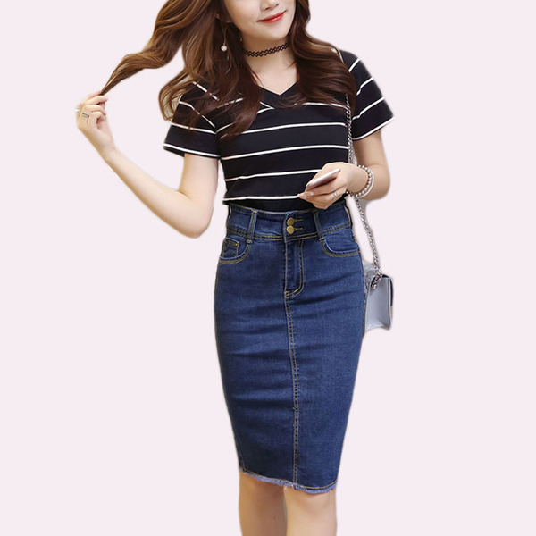 春秋牛仔裙中裙子女大码修身包裙高腰显瘦一步裙中长款包臀半身裙