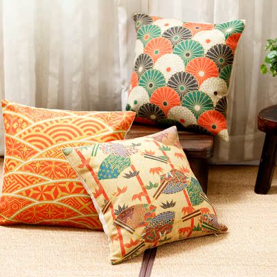 宜家棉麻亚麻沙发抱枕靠垫靠包 日式风格浮世绘图案日式装修必备