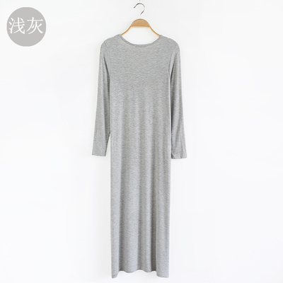 秋季新款莫代尔长袖连衣裙欧美风双U圆领时尚长款拖地长裙包邮