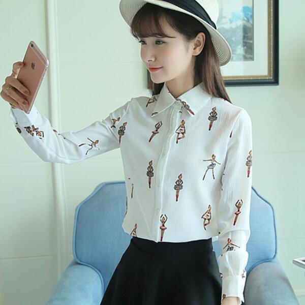 2016秋季新款女装上衣印花衬衫长袖雪纺衫修身显瘦百搭打底衬衣潮