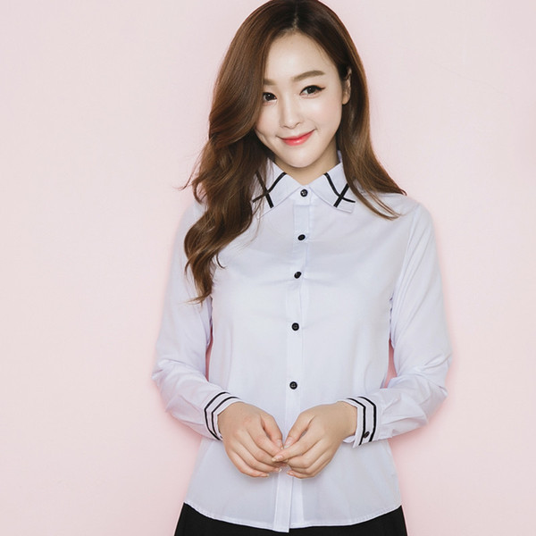 2016春秋新款韩版丝带拼接雪纺衫白衬衫女长袖百搭休闲学生衬衣潮