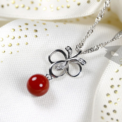 【台湾直邮】甜美吊坠暗红色珊瑚项链 女款圆珠首饰 绮丽珠宝饰品