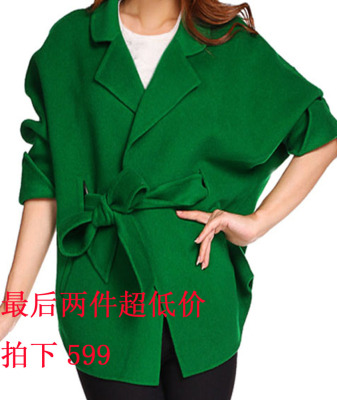 2015新品纯手工双面羊绒短大衣女装蝙蝠袖羊