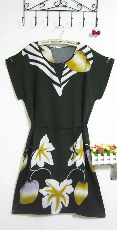 Phong cách dân tộc Bộ đồ ngủ Trung Quốc phiên bản Hàn Quốc của eo thon dài váy cotton cotton kích thước lớn tay áo ngắn mùa hè - Đêm đầm