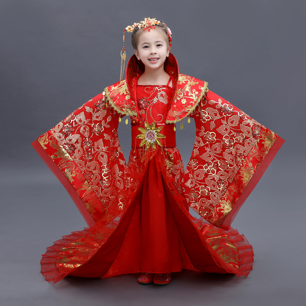 儿童古装服装女童拖尾小贵妃唐朝公主皇后古代仙女舞蹈cos演出服