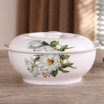 中式家用大号陶瓷汤盆 欧式9英寸带盖骨瓷品锅汤锅盛菜盆水煮鱼盆