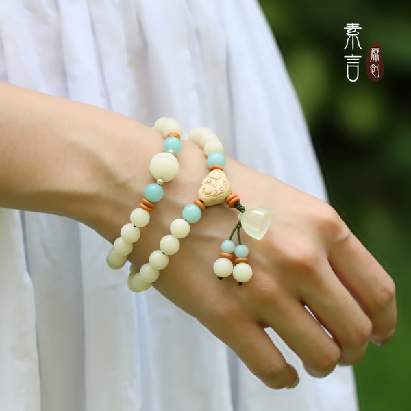 原创设计 白玉菩提根手串手链天然菩提子名族风佛珠女士款高密度