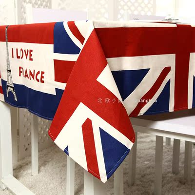 美式桌布全棉加厚帆布简约英美国旗埃菲尔铁塔聚会茶几台布餐桌布